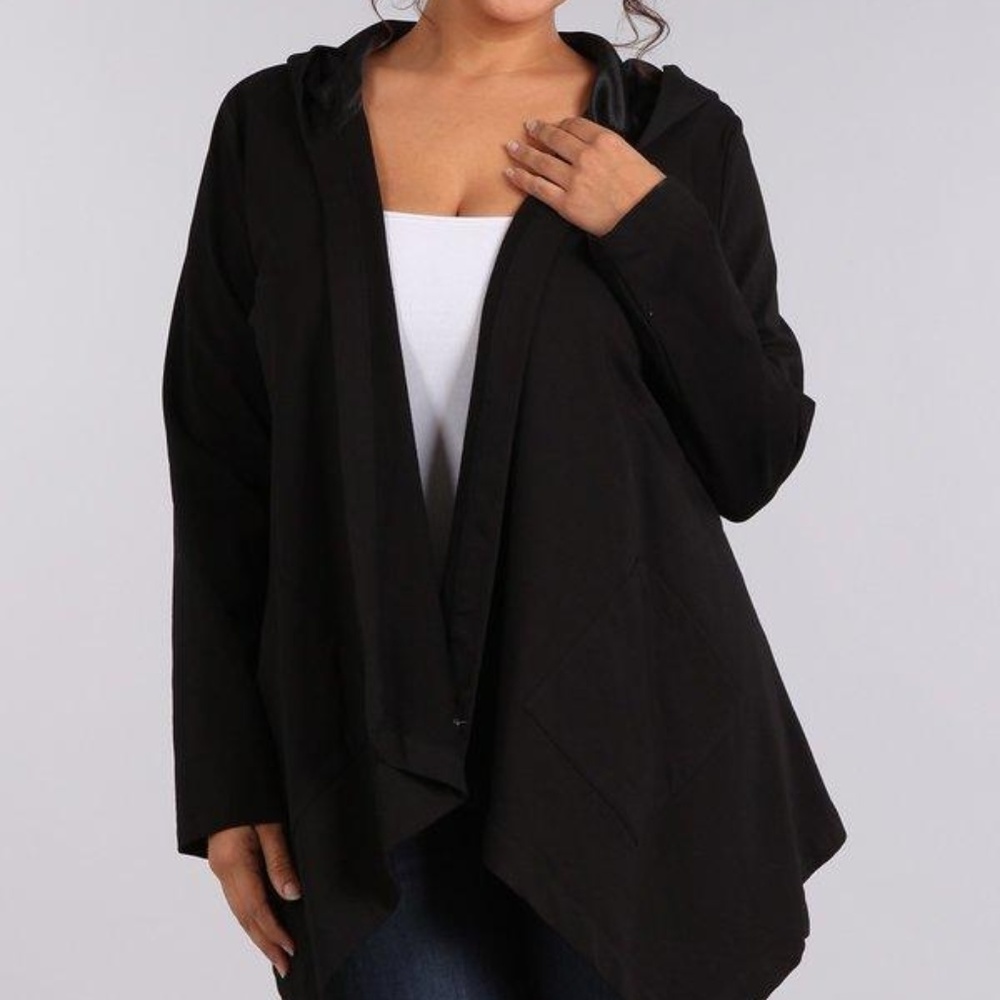 Black Plus Size Hooded Cardigan